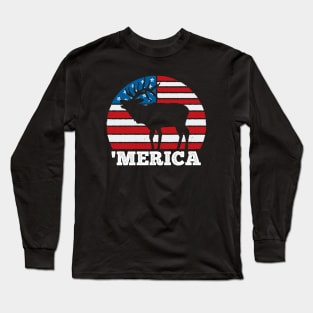 Merica Vintage Sunset Deer Hunter USA Outdoors Long Sleeve T-Shirt